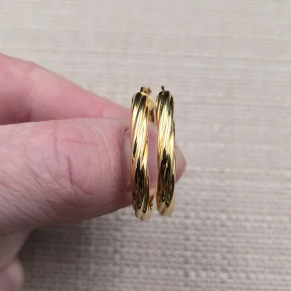 Gold Over Sterling Silver Braided Hoop Earrings A6488 - Picture 2 of 5